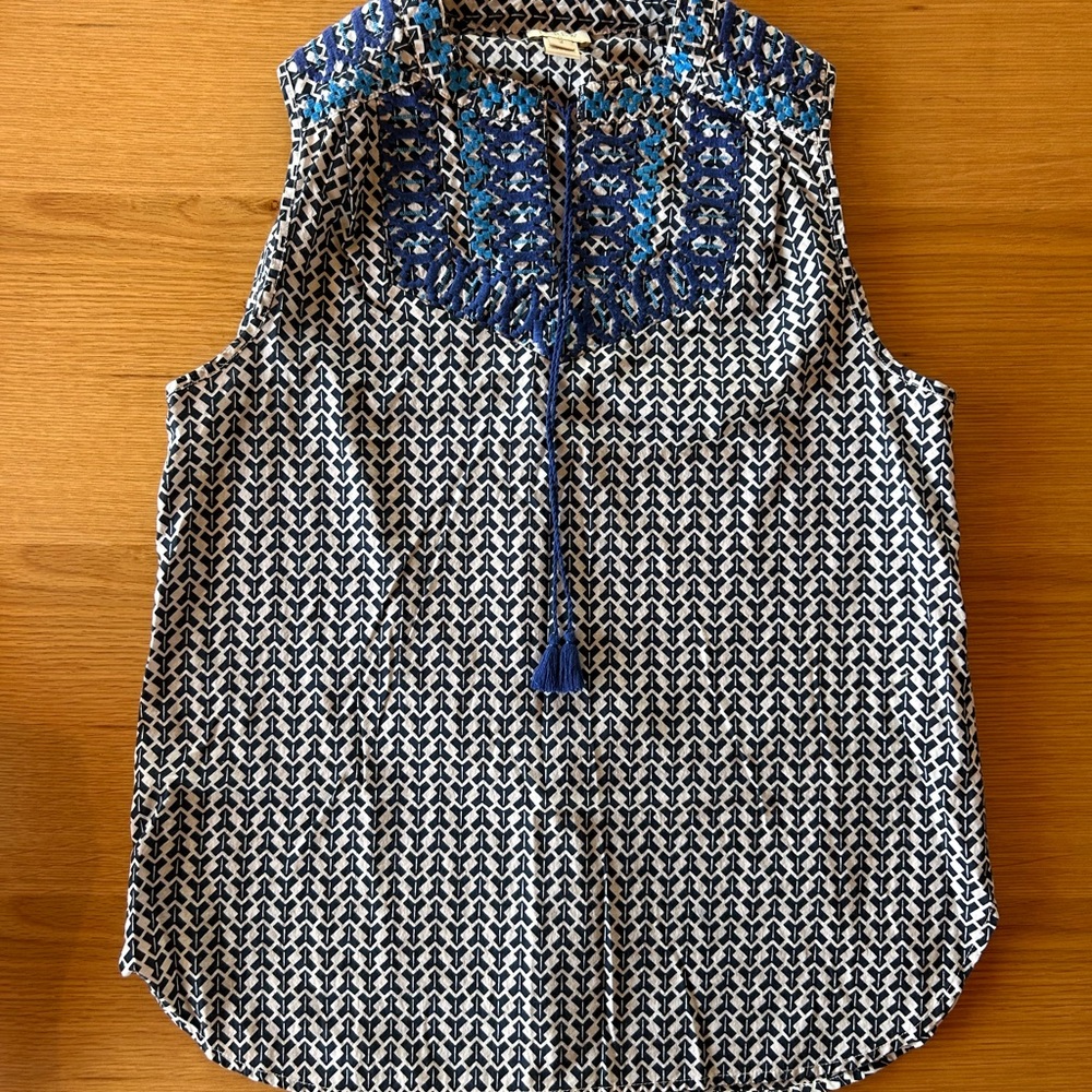 J. Crew Navy and White Embroidered Sleeveless Camisole